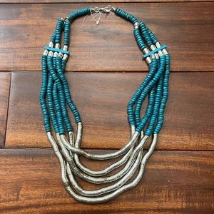 Teal Wooden & Metallic Beads Necklace